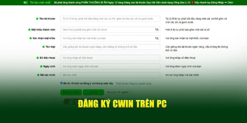 Cách đăng ký cwin trên pc